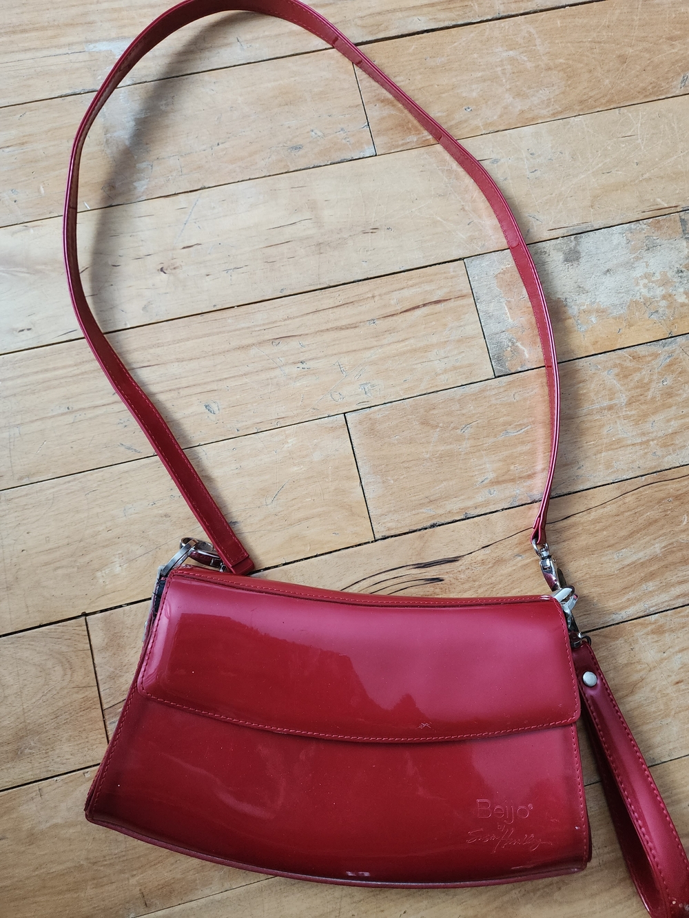 Beijo Red Patent Crossbody Bag with Long Strap